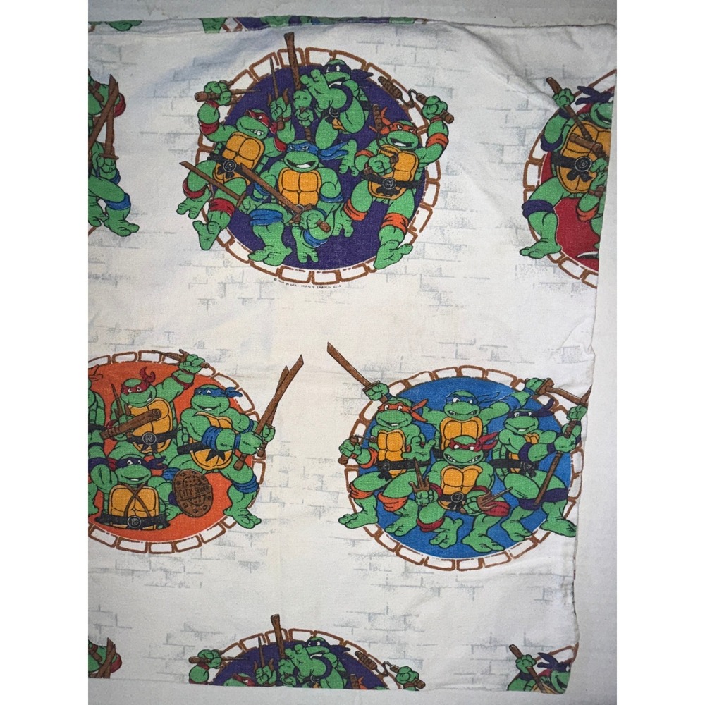 Vintage 1990 TMNT Teenage Mutant Ninja Turtles Twin Flat Fitted Pillowcase Sheet